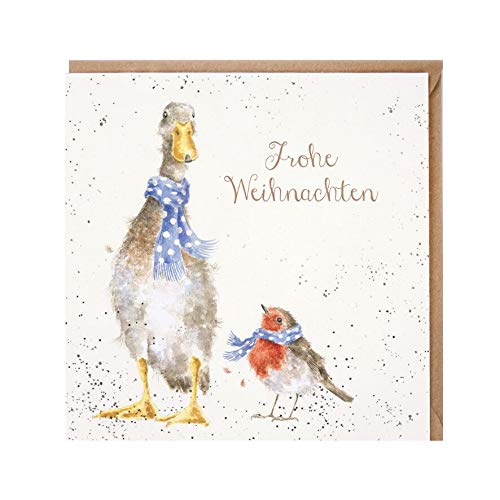 Wrendale - GX017 - Weihnachtskarte, Doppelkarte mit Umschlag, Gans, Rotkehlchen, Frohe Weihnachten, 15cm x 15cm von Wrendale Designs