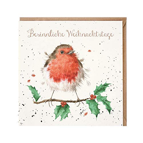 Wrendale - GX020 - Weihnachtskarte, Doppelkarte mit Umschlag, Rotkehlchen, Besinnliche Weihnachtstage, 15cm x 15cm von Wrendale Designs