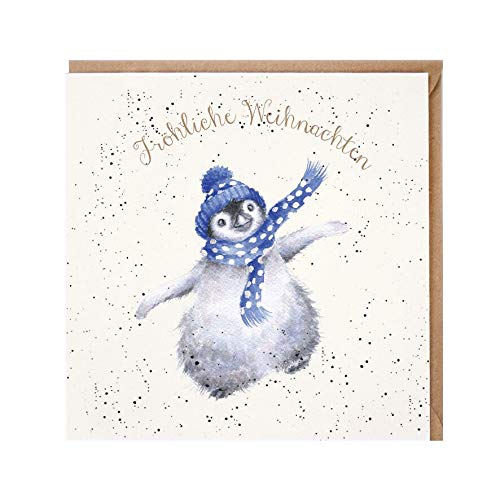 Wrendale - GX028 - Weihnachtskarte, Doppelkarte mit Umschlag, Pinguin, Fröhliche Weihnachten, 15cm x 15cm von Wrendale Designs