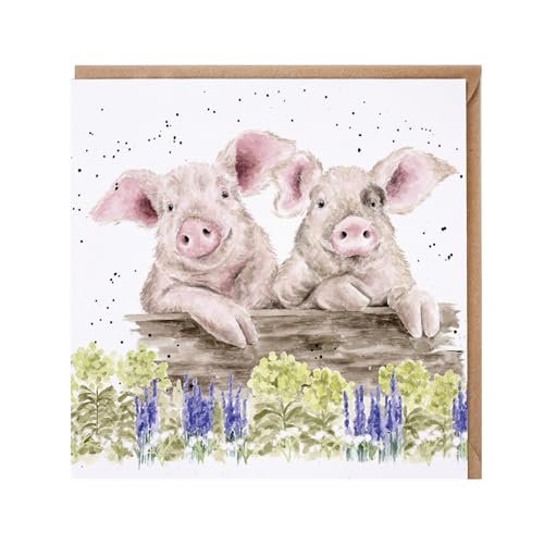 Wrendale - JCS255 - Grußkarte, Doppelkarte mit Umschlag, Schweine, Nosy Neigh-Boars, Country Set Karte, 15cm x 15cm von Wrendale Designs
