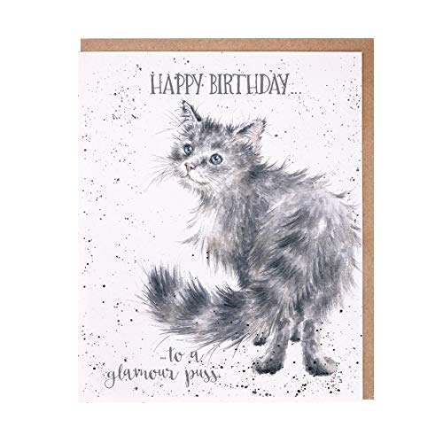 Wrendale - OC056 - Geburtstagskarte, Doppelkarte mit Umschlag, Katze, Happy Birthday ... to a glamour puss, 15cm x 15cm von Wrendale Designs
