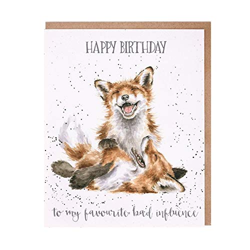 Wrendale - OC103 - Doppelkarte mit Umschlag, Geburtstag, Fuchs, Happy Birthday To my favourite bad influence, 14cm x 17cm von Wrendale Designs