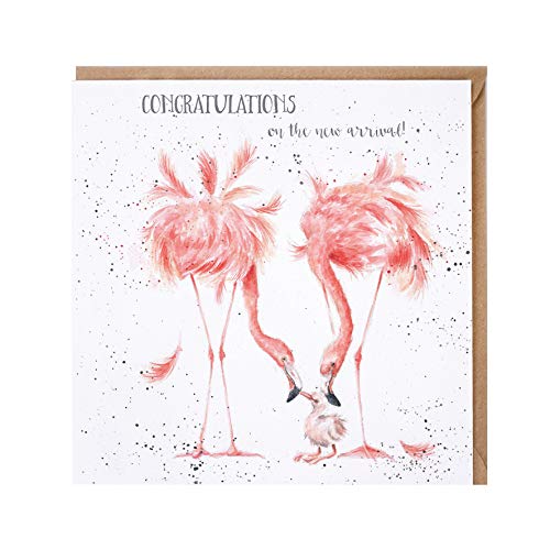 Wrendale - Z017 - Doppelkarte mit Umschlag, Flamingo Paar mit Baby, Text vorne "Congratulations ..., Quadratisch, 15x15 cm Wrendale - Z017 - Doppelkarte mit Umschlag, Flamingo Paar mit Baby, Text vorne "Congratulations ..., Quadratisch, 15x15 cm von Wrendale Designs