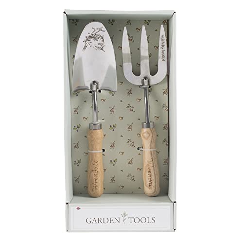 Wrendale Designs 2er Set Garten-Harke und Schaufel aus stabilem Metall mit Holzgriffen und Lederband zum Aufhängen in dekorativer Geschenk-Box von Wrendale Designs