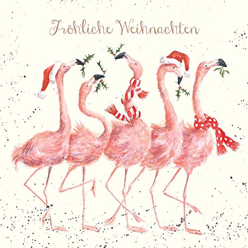 Wrendale Doppelkarte Weihnachten mit Umschlag, Fröhliche Weihnachten, Motiv Flamingos,15x15 cm von Wrendale