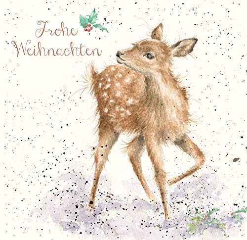 Wrendale Doppelkarte Weihnachten mit Umschlag, Fröhliche Weihnachten, Motiv Rehkitz,15x15 cm von Wrendale Designs