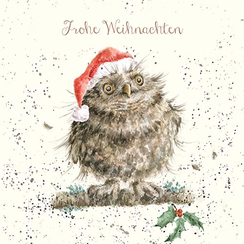 Wrendale Doppelkarte Weihnachten mit Umschlag, Frohe Weihnachten, Motiv Eule auf Ast,15x15 cm von Wrendale Designs