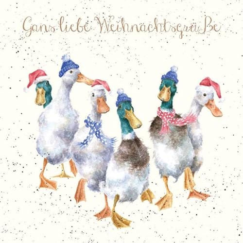 Wrendale Doppelkarte Weihnachten mit Umschlag, Gans liebe Weihnachtsgrüße, Motiv Gänse & Enten15x15 cm von Wrendale Designs