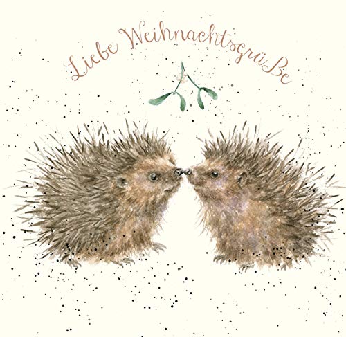 Wrendale Doppelkarte Weihnachten mit Umschlag, Liebe Weihnachtsgrüße, Motiv Igel & Mistelzweig,15x15 cm von Wrendale Designs