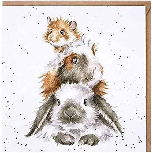 Wrendale Doppelkarte mit Umschlag, Motiv Hase Meerschweinchen und Hamster übereinander, Quadratisch, 15x15 cm von Wrendale