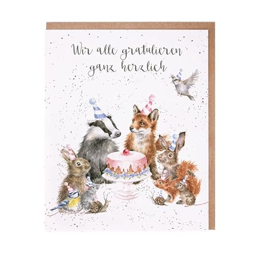 Wrendale Doppelkarte mit Umschlag, Waldtiere feiern Geburtstag, Wir alle gratulieren ganz herzlich,13,5x17 cm, rechteckig Wrendale Doppelkarte mit Umschlag, Waldtiere feiern Geburtstag, Wir alle gratulieren ganz herzlich,13,5x17 cm, rechteckig von Wrendale Designs
