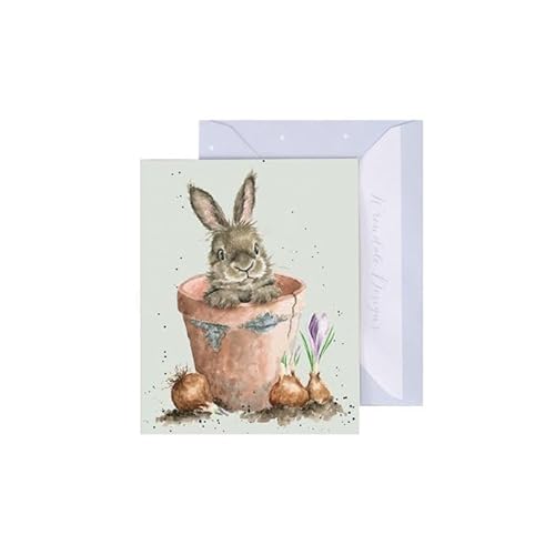 Wrendale - GE121 - Grußkarte, Doppelkarte mit Umschlag, Mini Karte, Nur für dich, Hase, Flower Pot Bunny, 7,5cm x 9cm, grün von Wrendale Designs
