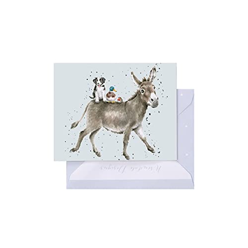 Wrendale - GE127 - Grußkarte, Doppelkarte mit Umschlag, Mini Karte, Nur für dich, Esel, The donkey ride, 7,5cm x 9cm, grau von Wrendale Designs