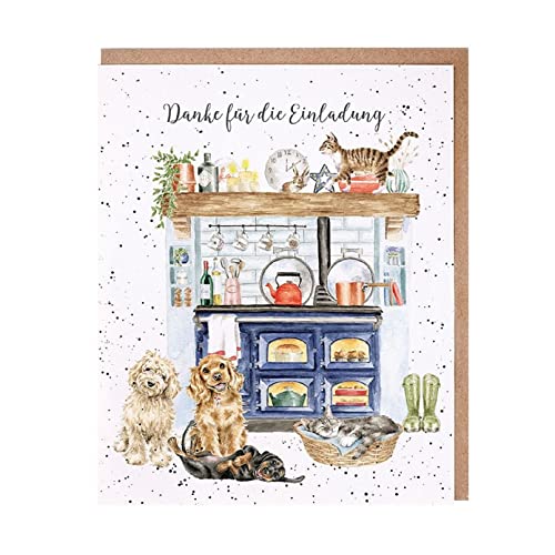 Wrendale - GOC069 - Grußkarte, Doppelkarte mit Umschlag, Danke für die Einladung, Tiere in der Küche, 17cm x 14cm von Wrendale Designs