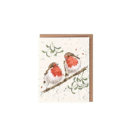 Wrendale - XGE019 - Weihnachten Grußkarte, Doppelkarte mit Umschlag, Mini Karte, Rotkehlchen, Mistletoe, 7,2cm x 9cm von Wrendale Designs