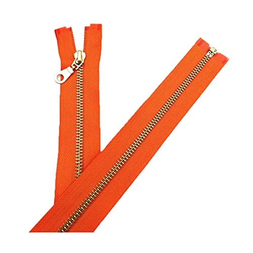 2 Stück 5# Messing-Metall-Reißverschlüsse mit offenem Ende, 30–60cm, farbenfrohes Ersatzzubehör für Reißverschlüsse zum Nähen von Kleidungsstücken, Orange, 60cm von Wresetly