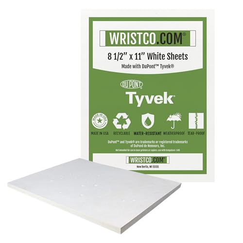 WristCo Druck- und Bastelpapier, wasserfestes Papier für Tintenstrahldrucker, Tyvek-Blätter, doppelseitig, reißfest, langlebig, wetterfest, für Schilder, Origami, Malen und Zeichnen, 50 Karat von Wristco