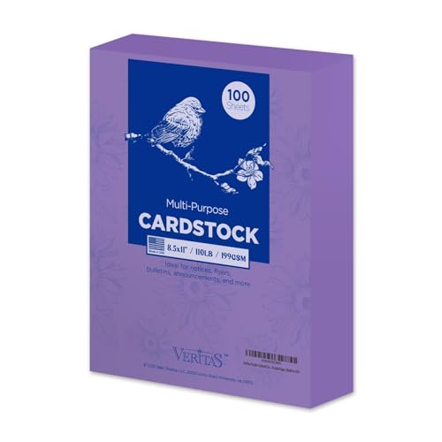 Veritas Violetter Karton, 21,6 x 27,9 cm, farbiges Kopierpapier, 199 g/m² Druckerpapier, 100 Blatt (1 Ries), farbiges Mehrzweck-Papier, hergestellt in den USA von WritePads