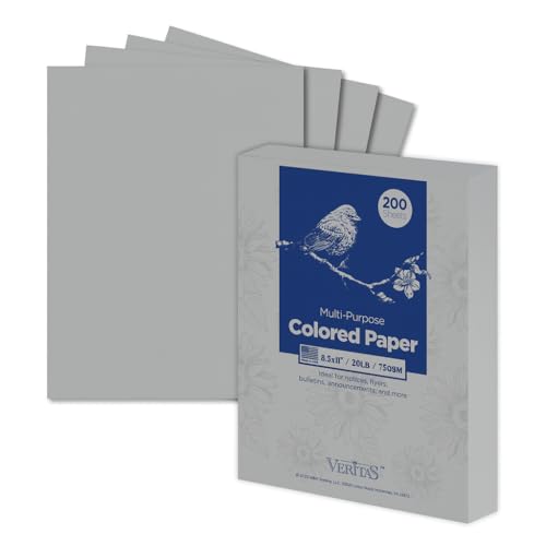 WritePads Veritas Farbiges Kopierpapier, graues Mehrzweckpapier, farbiges Druckerpapier, 21,6 x 27,9 cm, 75 g/m², Grau, 200 Blatt, hergestellt in den USA von WritePads