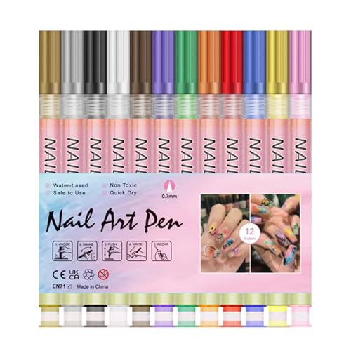 Nagellack-Stifte, 12 farbige Acrylfarben-Marker mit feiner Spitze, schnell trocknend, wasserfeste Stifte zum Zeichnen, Liner-Design, Maniküre-Werkzeuge, perfekt für Dekoration, langlebig Nagellack-Stifte, 12 farbige Acrylfarben-Marker mit feiner Spitze, schnell trocknend, wasserfeste Stifte zum Zeichnen, Liner-Design, Maniküre-Werkzeuge, perfekt für Dekoration, langlebig von Wrohto