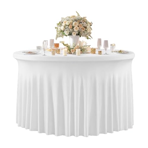 Tischdecke, runde Tischdecke für Geburtstag, 152 cm, Polyester- und Spandex-Mischgewebe mit elastischem Rock, wiederverwendbares Event-Leinen, passgenaues Design für Hochzeit, Halloween, Weihnachten von Wrohto