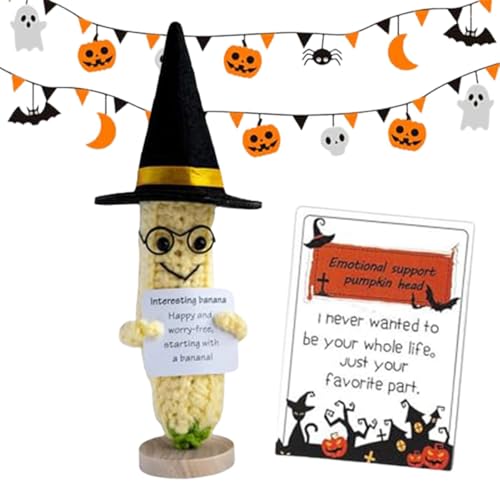 Wrohto Niedliche gestrickte positive Puppen, Halloween-Kürbisköpfe, lustige Häkelpuppe mit inspirierender Karte, niedliche Party-Dekorationen für Kollegen Wrohto Niedliche gestrickte positive Puppen, Halloween-Kürbisköpfe, lustige Häkelpuppe mit inspirierender Karte, niedliche Party-Dekorationen für Kollegen von Wrohto