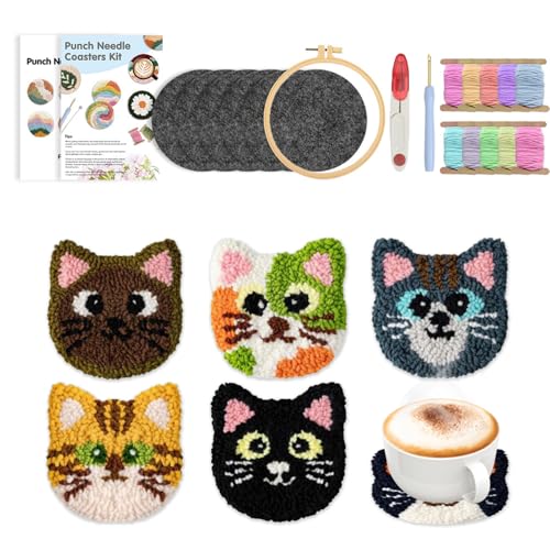 Wrohto Punch Needle Coaster Set, 204g Beginner Craft Punch Needle Embroidery Kit, Cloth, Velvet Multi-functional Yarn Hoop Crafting Tools, Ideal for Home Crafting and Art Classes, 10cm Wrohto Punch Needle Coaster Set, 204g Beginner Craft Punch Needle Embroidery Kit, Cloth, Velvet Multi-functional Yarn Hoop Crafting Tools, Ideal for Home Crafting and Art Classes, 10cm von Wrohto