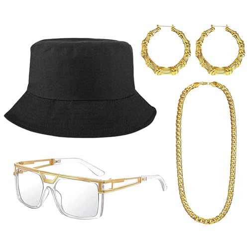 Wrohto Sonnenbrille im 80er-Jahre-Stil, Haargummis für 80er-Jahre-Frisuren, Boombox-Zubehör für Partys, Outfit-Zubehör für Damen und Herren, Hip-Hop-Kostüm, runde Brille, Kunstgoldkette, Wrohto Sonnenbrille im 80er-Jahre-Stil, Haargummis für 80er-Jahre-Frisuren, Boombox-Zubehör für Partys, Outfit-Zubehör für Damen und Herren, Hip-Hop-Kostüm, runde Brille, Kunstgoldkette, von Wrohto