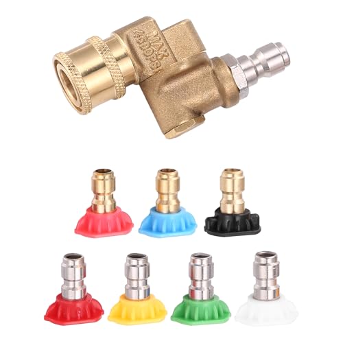Wrtysully Universelle Hoch Druck Reiniger Sprüh Düsen Spitzen Und Schnell Kupplungs Dreh Adapter Mit 180 Grad Und 5 Dreh Winkeln, Kit Mit Seifen Und Spül Strahl Spitzen Kit,1/4,2,5 Gpm von Wrtysully