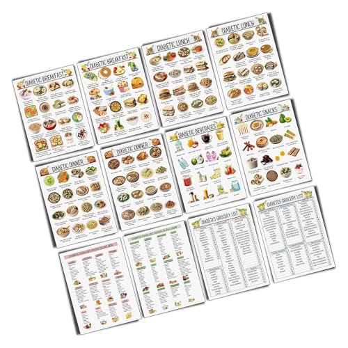 12pcs Diabete Food Chart & Mahlzeitplaner Für Diabetiker 8x10inch Lebensmittel Für Lebensmittel Liste Diabetiker Lebensmittelplaner Lebensmittellisten von Wsdsgz