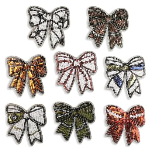 8 PCs Pailletten Bowknot Bestickte Flecken Eisen Auf Flecken Reparaturflecken Bögen Nähflecken Für Jeans Kleidertasche von Wsdsgz