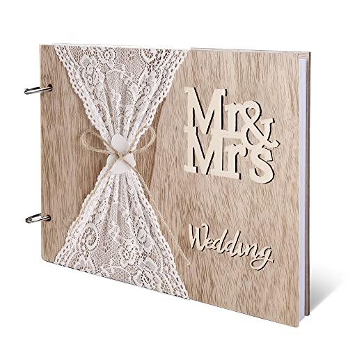 Gästebuch Hochzeit Holz Hochzeitsgästebuch Geburstag, Jubiläum Hochzeitsbuch Hardcover mit Spitzen 28 x 21 cm als Geschenk zur Hochzeit, Jahrestag, Geburtstag 40 Seiten von RunFar shop