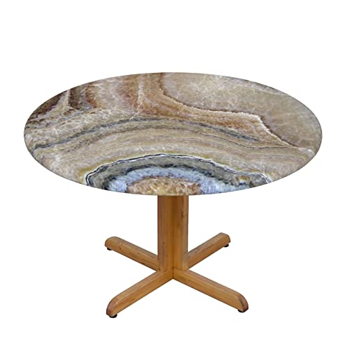 Wsunsal Runde Tischdecke aus braunem Marmor mit elastischem Rand, wasserdicht, Polyester, passend für Küche, Innenbereich, Esszimmer, Party, Outdoor, Terrasse, passend für Tisch 114,3–127 cm von Wsunsal
