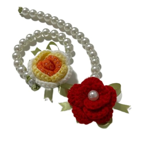 Wtanrion Handgefertigte Häkelperlen-Handschnüre im Vintage-Stil, Paket enthält 2 verschiedene Stile Vintage-Häkelblumen, um Ihre unterschiedlichen Bedürfnisse zu erfüllen (rot + gelb) von Wtanrion