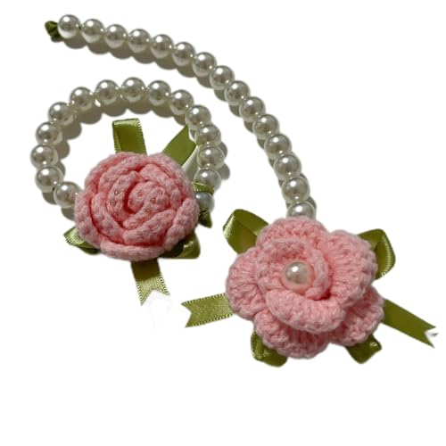 Wtanrion Handgefertigte Häkelperlen-Handschnüre im Vintage-Stil, Paket enthält 2 verschiedene Stile Vintage-Häkelblumen für Ihre unterschiedlichen Bedürfnisse (Rosa + Pink) von Wtanrion