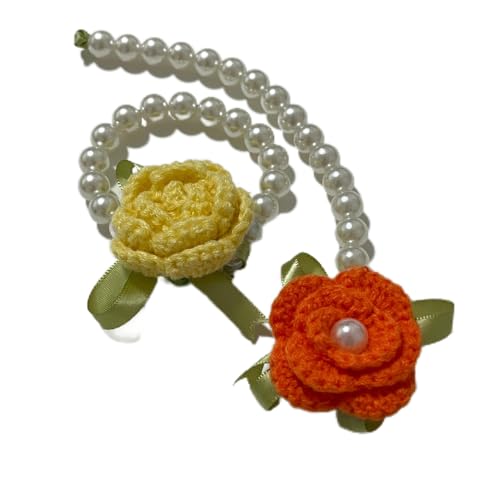 Wtanrion Handgefertigte Häkelperlen-Handschnüre im Vintage-Stil, Paket enthält 2 verschiedene Vintage-Häkelblumen, die Ihren unterschiedlichen Bedürfnissen gerecht werden können (Orange + Gelb) von Wtanrion