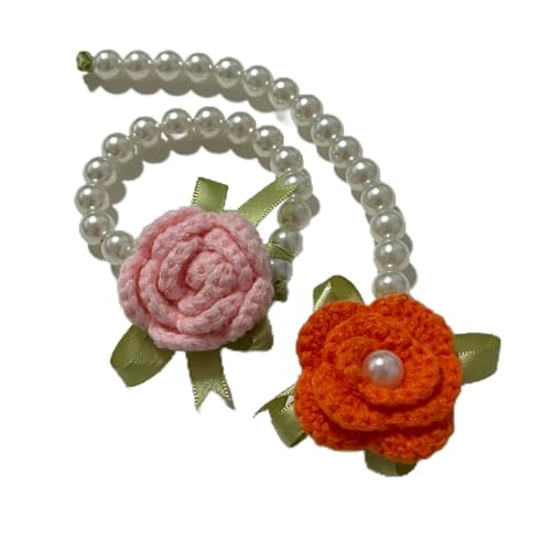 Wtanrion Handgefertigte Häkelperlen-Handschnüre im Vintage-Stil, Paket enthält 2 verschiedene Vintage-Häkelblumen, die Ihren unterschiedlichen Bedürfnissen gerecht werden können (Orange + Pink) von Wtanrion