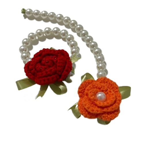 Wtanrion Handgefertigte Häkelperlen im Vintage-Stil, Paket enthält 2 verschiedene Stile Vintage-Häkelblumen, um Ihre unterschiedlichen Bedürfnisse zu erfüllen (Orange + Rot) von Wtanrion