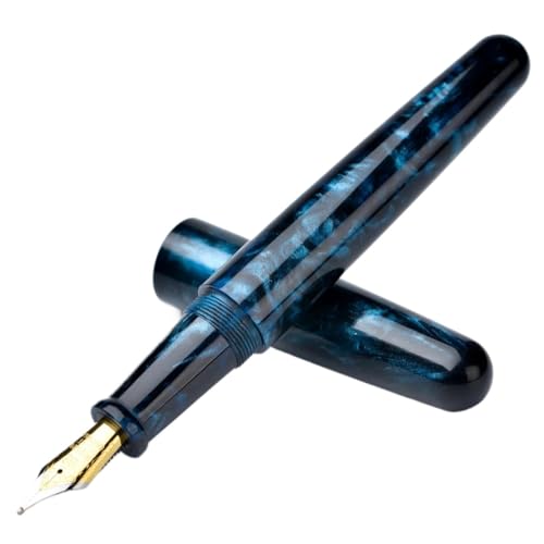 Wtukmo Füllfederhalter aus Kunstharz, Acryl, Blau / Schwarz, große Größe, EF/F/M, schöne Tinte, luxuriöses Geschenk, Stift für Büro, Business, Schule (F 0,5 mm) von Wtukmo