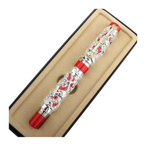 Wtukmo Luxuriöser Füllfederhalter mit Metallschnitzerei, Prägung, Drache und Phönix, 0,5 mm Feder, schwerer Füllfederhalter, Schullehrer, Geschenk, Büro, Schule, Tintenstift (F, gebogen (gebogen), 1,0 von Wtukmo