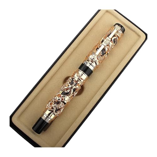 Wtukmo Luxuriöser Füllfederhalter mit Metallschnitzerei, Prägung, Drache und Phönix, 0,5 mm Feder, schwerer Füllfederhalter, Schullehrer, Geschenk, Büro, Schule, Tintenstift (G, Medium 0,6–0,7 mm) von Wtukmo