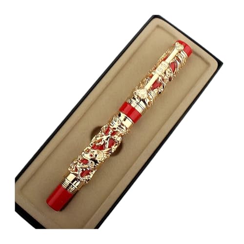 Wtukmo Luxuriöser Füllfederhalter mit Metallschnitzerei-Prägung, Drache und Phönix, 0,5 mm Feder, schwerer Füllfederhalter, Schule, Geschenk, Büro, Schule, Tintenstift (A, fein 0,5 mm) von Wtukmo