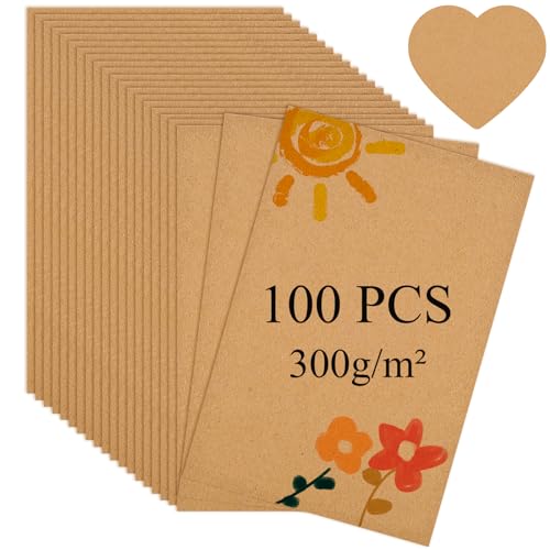 100 Stück A6 Kraftpapier, 14,8 x 10,5 Kraftpapier Karten, 300 g/m² Postkarten Blanko, Blanko Karteikarten,DIY Kreative Bastelprojekte für Drucken, Einladungen, Grußkarten, Einladungen(Braun) von WuGU