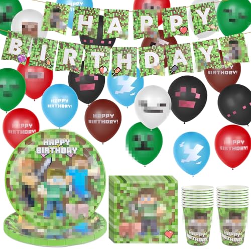 Spiel Partygeschirr Geburtstag Party Set Geburtstagsdeko Jungen Videospiele Geburtstag Deko Pixel Spielthema Partyzubehör Spiel Enthält Banner Luftballons Teller Becher Servietten Spiel Partygeschirr Geburtstag Party Set Geburtstagsdeko Jungen Videospiele Geburtstag Deko Pixel Spielthema Partyzubehör Spiel Enthält Banner Luftballons Teller Becher Servietten von WuGU