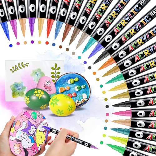 WuGU 24er-Pack 48 Farben Acrylstifte für Steine Wasserfest, Doppelspitze Acrylstifte Wasserfest, Acrylic Paint Marker, Acrylfarben Stifte für Holz, Glas, Papier, Keramik, Ostereier Deko, DIY Fotoalben WuGU 24er-Pack 48 Farben Acrylstifte für Steine Wasserfest, Doppelspitze Acrylstifte Wasserfest, Acrylic Paint Marker, Acrylfarben Stifte für Holz, Glas, Papier, Keramik, Ostereier Deko, DIY Fotoalben von WuGU