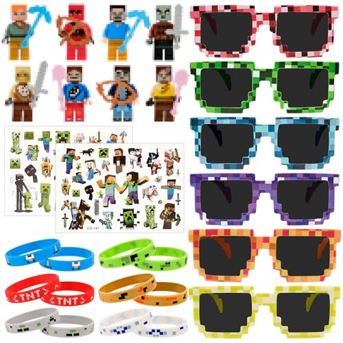 WuGU 28 Stück Spiel Party Mitgebsel, Pixel Kindergeburtstag Mitgebsel Set Enthalten 6 Mini Figuren,12 Spiel Silikon Armband, 6 Pixel Brille,2 Blätter Temporäre Tattoo Aufkleber Set WuGU 28 Stück Spiel Party Mitgebsel, Pixel Kindergeburtstag Mitgebsel Set Enthalten 6 Mini Figuren,12 Spiel Silikon Armband, 6 Pixel Brille,2 Blätter Temporäre Tattoo Aufkleber Set von WuGU