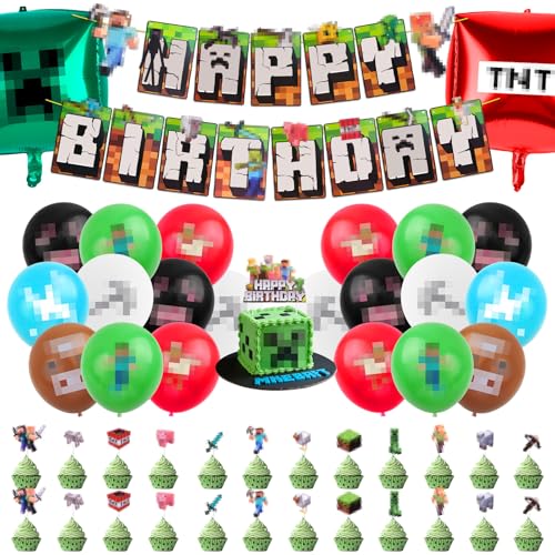 WuGU 48 Stück Geburtstagsdekoration, Kit Luftballons Geburtstag mit Banner, Luftballons, Kuchendekoration, Set für Geburtstagsfeiern, Dekoration für Kinder und Mädchen WuGU 48 Stück Geburtstagsdekoration, Kit Luftballons Geburtstag mit Banner, Luftballons, Kuchendekoration, Set für Geburtstagsfeiern, Dekoration für Kinder und Mädchen von WuGU