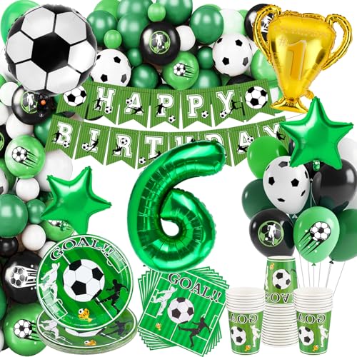 WuGU Fussball Deko Geburtstag Kinder 6 Jahre, 138 Stück Fußball Party Dekorationen Partygeschirr Set, Grün Fussball Geburtstagsdeko Jungen 6. Geburtstag für Fussball Party 16 Gäste WuGU Fussball Deko Geburtstag Kinder 6 Jahre, 138 Stück Fußball Party Dekorationen Partygeschirr Set, Grün Fussball Geburtstagsdeko Jungen 6. Geburtstag für Fussball Party 16 Gäste von WuGU
