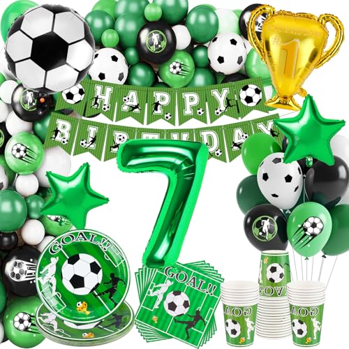 WuGU Fussball Deko Geburtstag Kinder 7 Jahre, 138 Stück Fußball Party Dekorationen Partygeschirr Set, Grün Fussball Geburtstagsdeko Jungen 7. Geburtstag für Fussball Party 16 Gäste WuGU Fussball Deko Geburtstag Kinder 7 Jahre, 138 Stück Fußball Party Dekorationen Partygeschirr Set, Grün Fussball Geburtstagsdeko Jungen 7. Geburtstag für Fussball Party 16 Gäste von WuGU