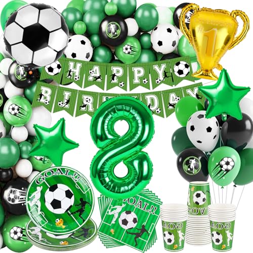 WuGU Fussball Deko Geburtstag Kinder 8 Jahre, 138 Stück Fußball Party Dekorationen Partygeschirr Set, Grün Fussball Geburtstagsdeko Jungen 8. Geburtstag für Fussball Party 16 Gäste WuGU Fussball Deko Geburtstag Kinder 8 Jahre, 138 Stück Fußball Party Dekorationen Partygeschirr Set, Grün Fussball Geburtstagsdeko Jungen 8. Geburtstag für Fussball Party 16 Gäste von WuGU